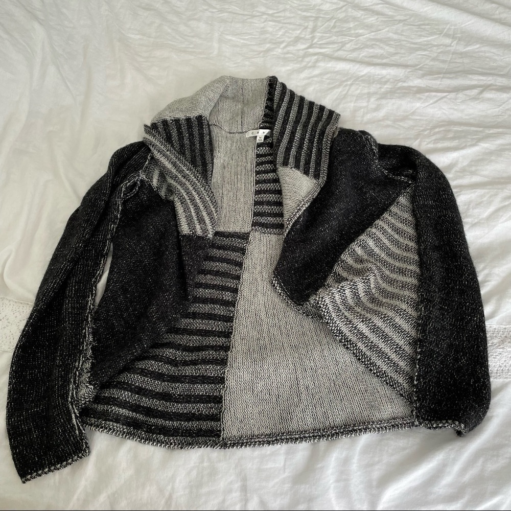 CAbi MEDIUM Cocoon Wool Blend Sweater Cardigan Color Block Black White